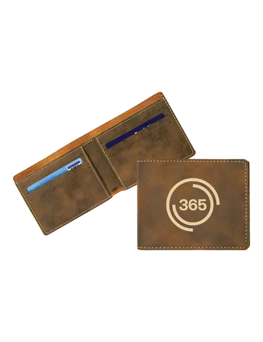 Rustic Leatherette Bifold Wallet w/365 Icon Logo