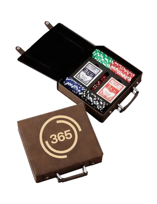 Rustic Leatherette 100 Chip Poker Set w/365 Icon Logo
