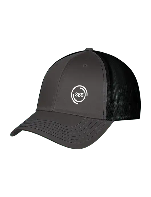 Charcoal & Black Mesh Trucker Cap Snap Back w/365 Icon Logo