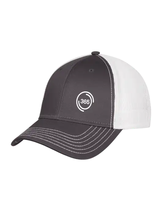 Dark Grey/White Mesh Trucker Cap Snap Back w/365 Icon Logo