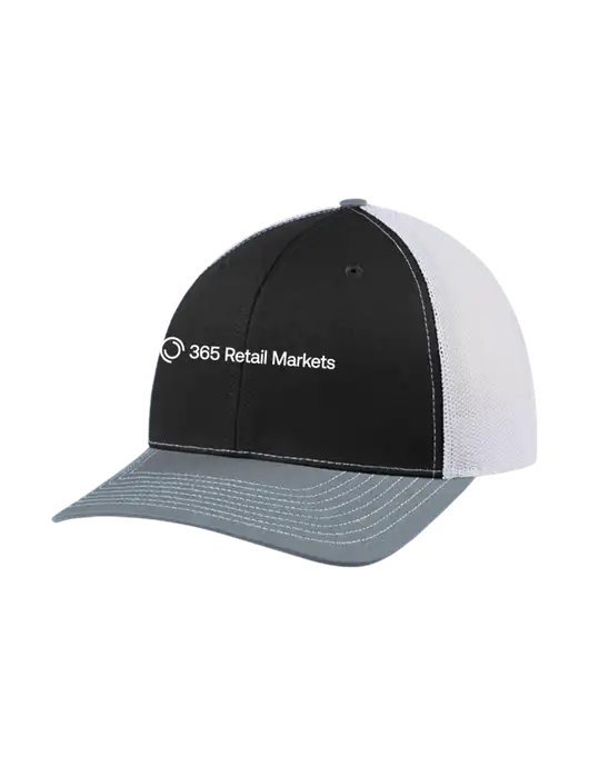Richardson Adjustable Snapback Original 112 Trucker Cap Black/Light Heather Grey/White Mesh w/365 Logo