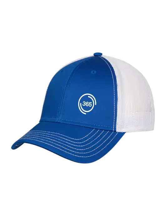Royal & White Mesh Trucker Cap Snap Back w/365 Icon Logo