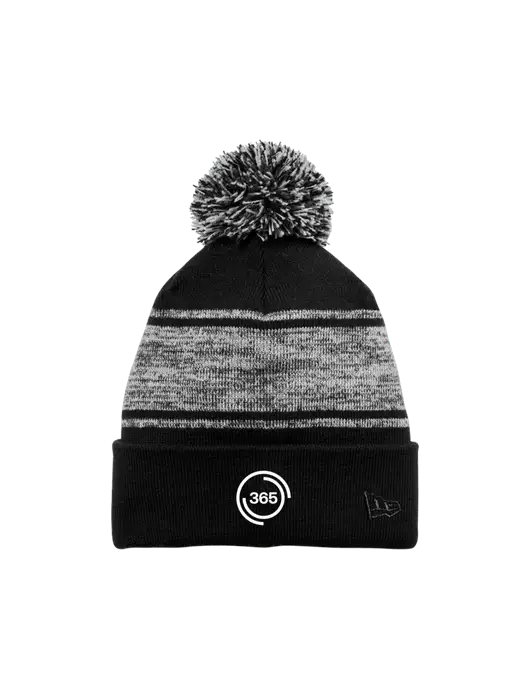 New Era Black/Charcoal Knit Chilled Pom Beanie w/365 Icon Logo