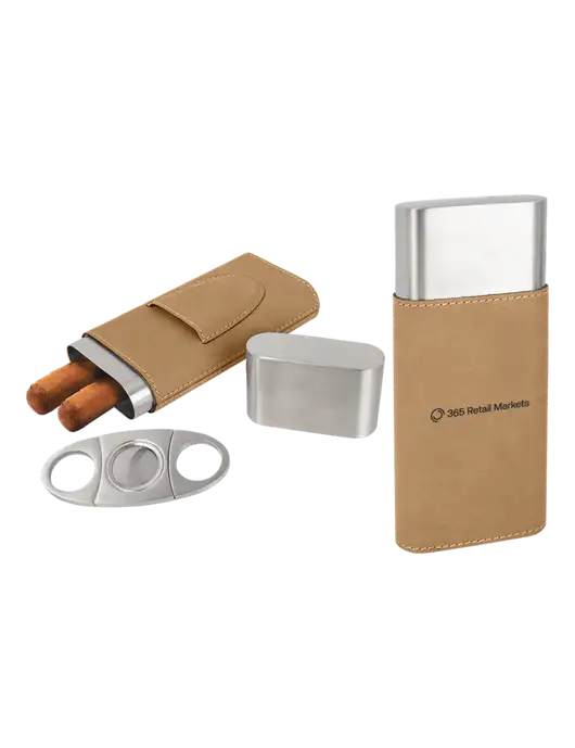 Tan Leatherette Cigar Case with Cutter w/365 Logo