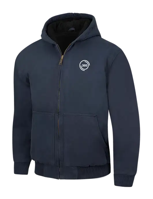 CornerStone Navy Washed Duck Cloth Insulated Hooded Work Jacket w/365 Icon Logo