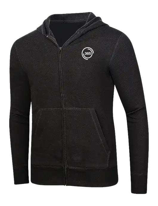 Full-Zip Black Heavyweight Hooded Sweatshirt w/365 Icon Logo