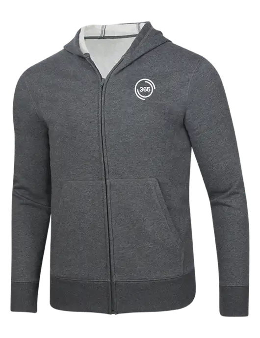 Full-Zip Dark Grey Heather Heavyweight Hooded Sweatshirt w/365 Icon Logo
