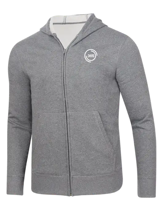 Full-Zip Medium Grey Heather Heavyweight Hooded Sweatshirt w/365 Icon Logo