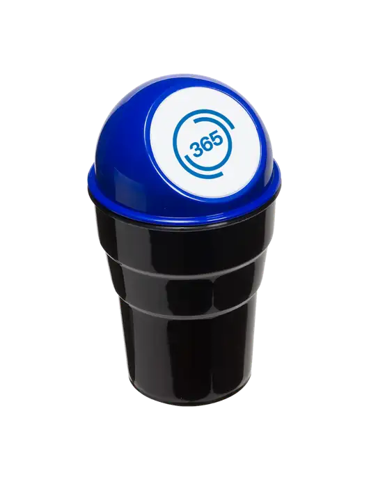 Blue Car Cup Holder Trash Can w/365 Icon Logo