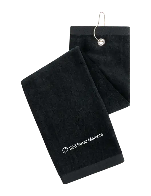 Black Tri-Fold Golf Towel with Grommet w/365 Logo