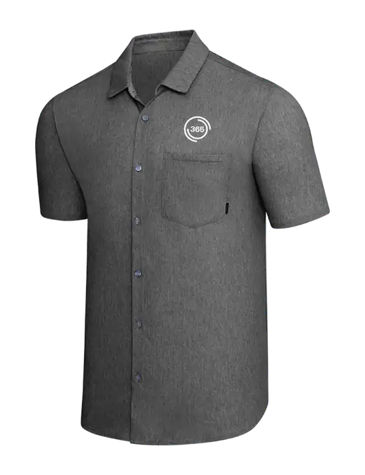 OGIO Dark Grey Heather Extend Short Sleeve Button Up Shirt w/365 Icon Logo