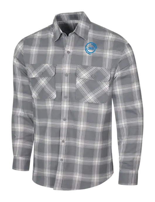 Medium Grey/Cream Plaid Flannel Shirt w/365 Icon Logo