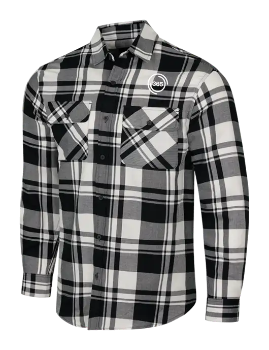 White/Black Plaid Flannel Shirt w/365 Icon Logo