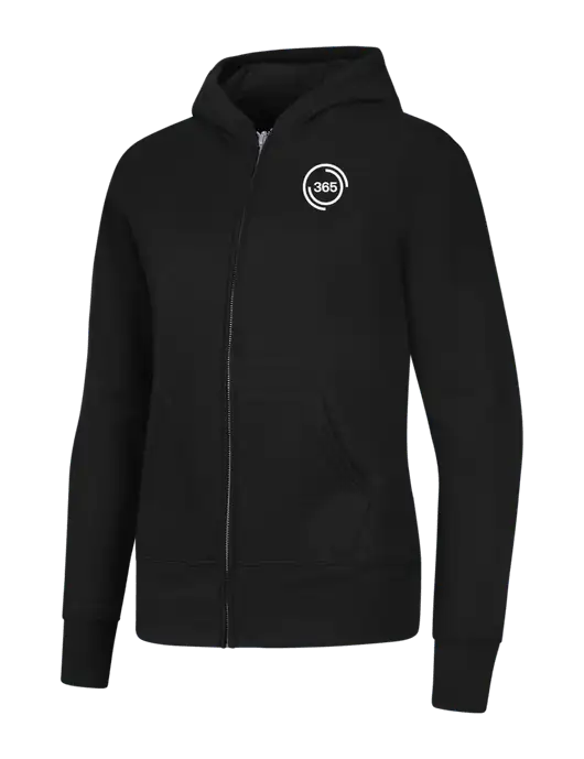 Jet Black Womens Core Fleece Full-Zip Hooded Sweatshirt w/365 Icon Logo