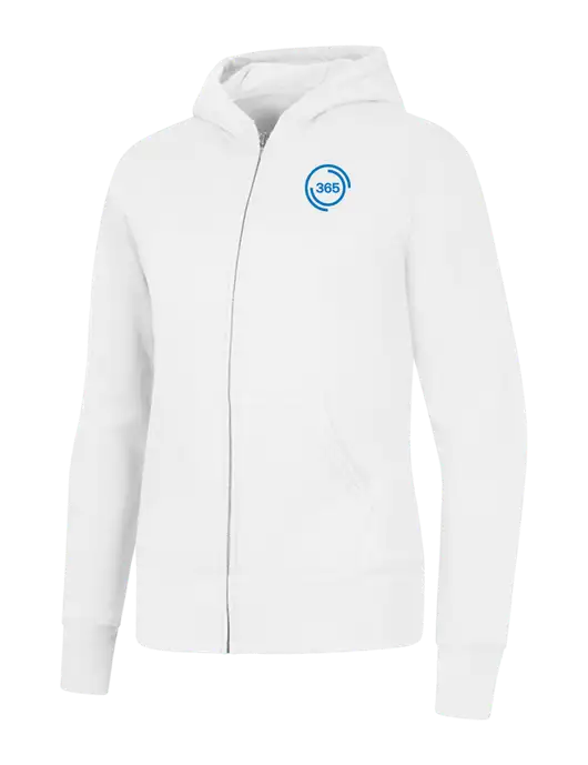 White Womens Core Fleece Full-Zip Hooded Sweatshirt w/365 Icon Logo