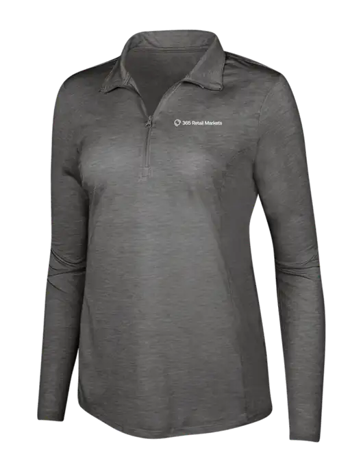Dark Grey Heather Womens Posicharge Tri-Blend Wicking 1/4 Zip Pullover w/365 Logo