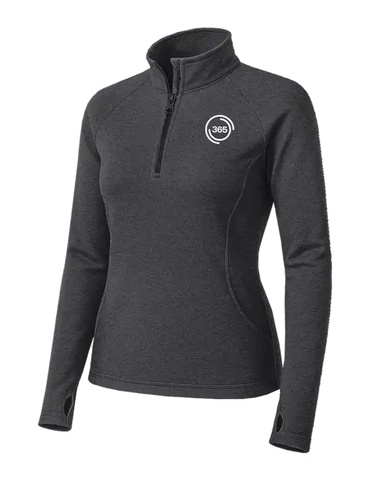 Dark Grey Heather Womens Sport Wick Stretch 1/4 Zip Pullover w/365 Icon Logo