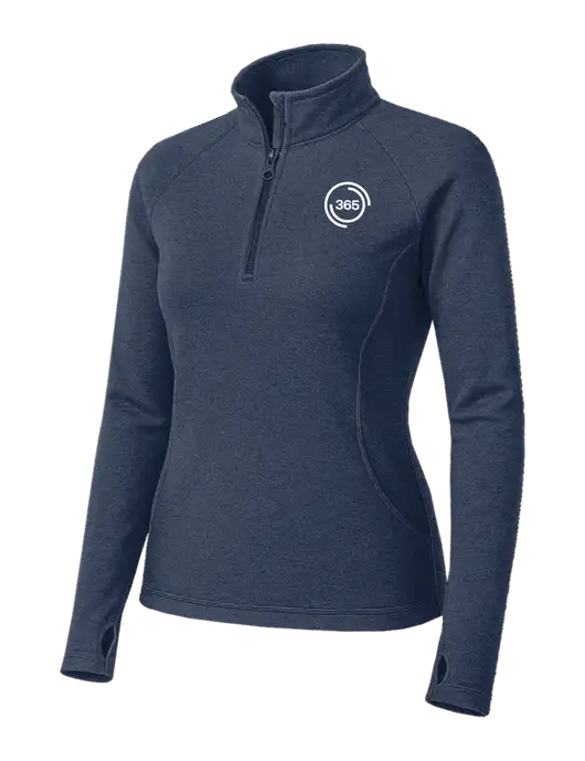 Navy Heather Womens Sport Wick Stretch 1/4 Zip Pullover w/365 Icon Logo