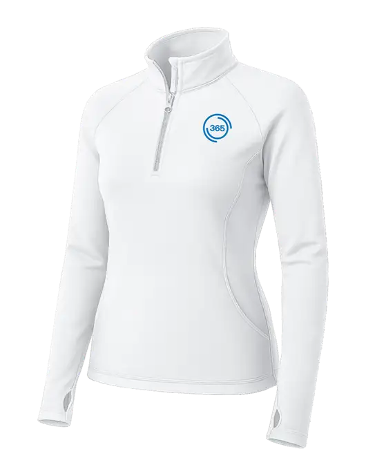 White Womens Sport Wick Stretch 1/4 Zip Pullover w/365 Icon Logo