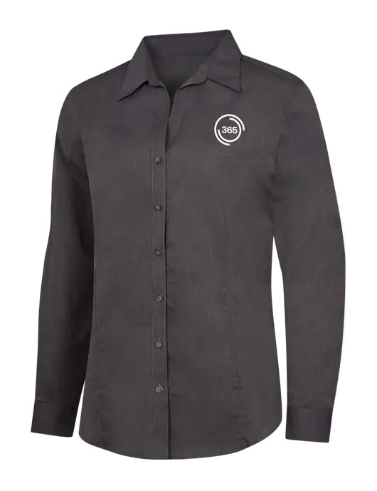 Womens Soft Black Crosshatch Easy Care Shirt w/365 Icon Logo