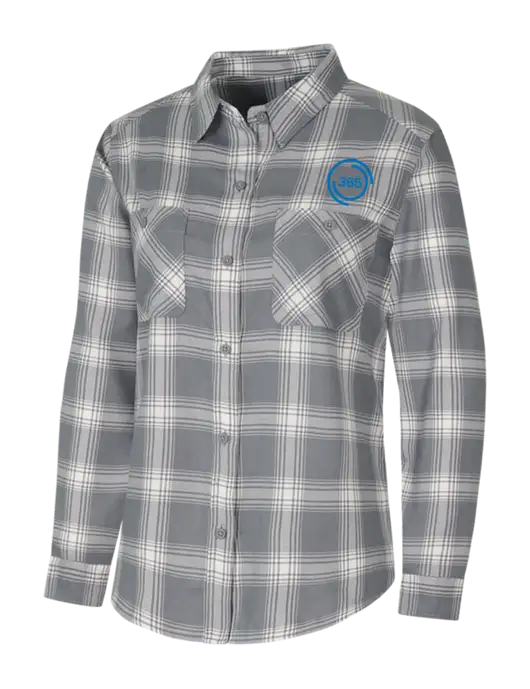 Womens Medium Grey/Cream Plaid Flannel Shirt w/365 Icon Logo