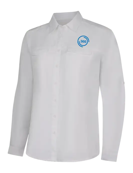 Womens White Long Sleeve UV Daybreak Shirt w/365 Icon Logo
