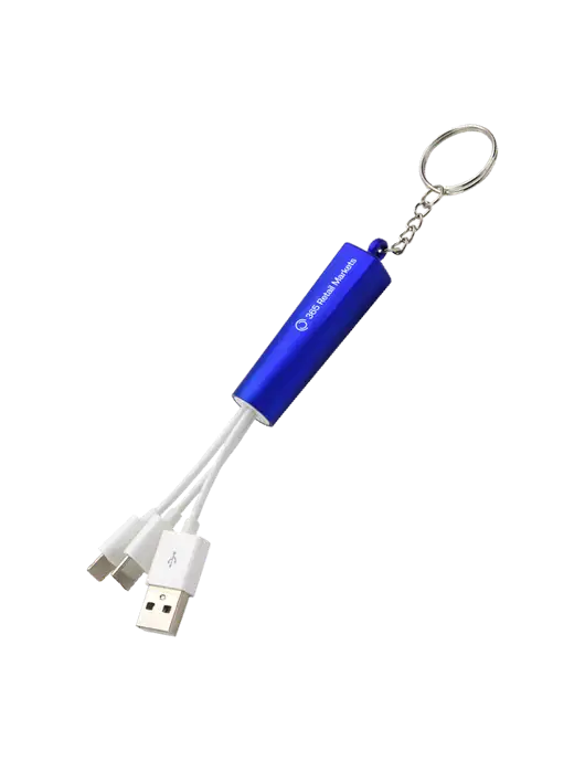 Blue Light-Up Charging Cable with Key Ring w/365 Logo