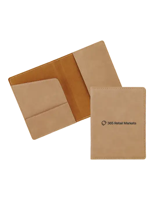 Tan Leatherette Passport Holder w/365 Logo