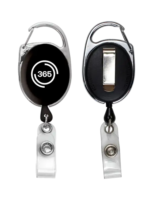Black Carabiner Style Badge Reel and Badge Holder w/365 Icon Logo