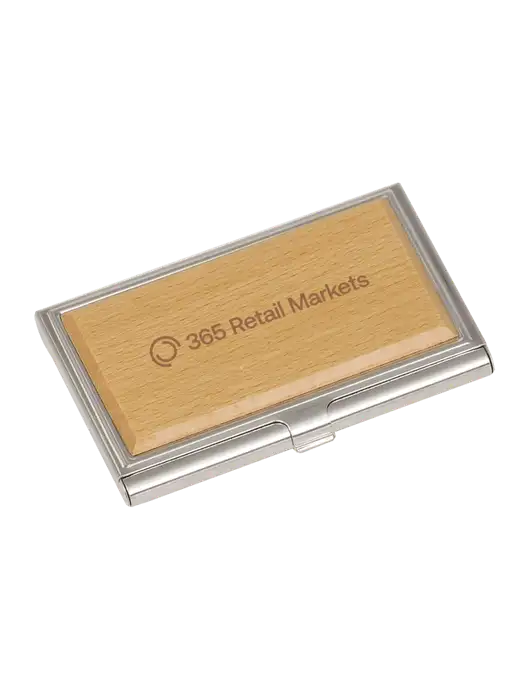 Wood & Silver Business Card Case w/365 Logo