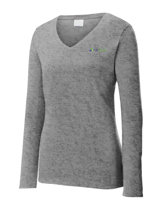 Womens  V-Neck Ring Spun Grey Heather 4.5 oz Long Sleeve T-Shirt w/FullCount Logo