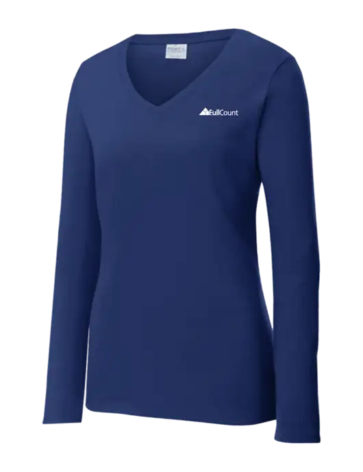 Womens  V-Neck Ring Spun Navy 4.5 oz Long Sleeve T-Shirt w/FullCount Logo
