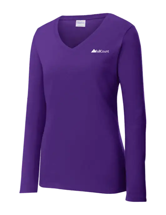 Womens  V-Neck Ring Spun Purple 4.5 oz Long Sleeve T-Shirt w/FullCount Logo