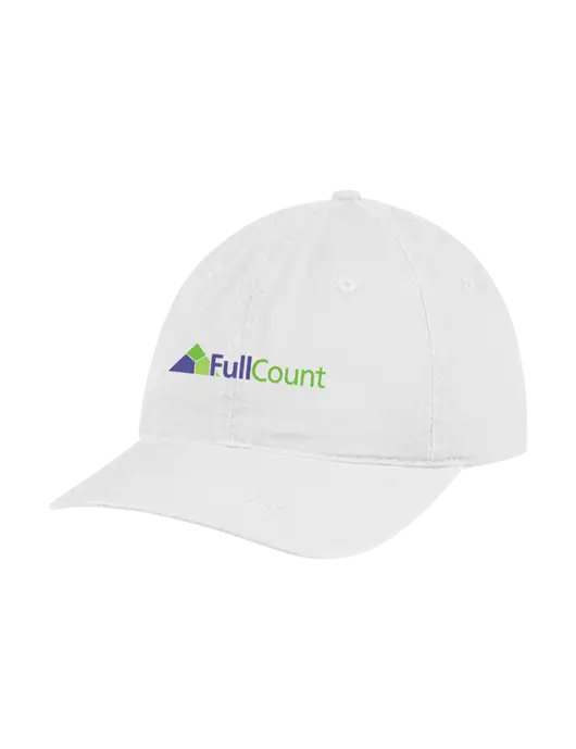 Garment Washed Unstructured Twill White Cap w/FullCount Logo