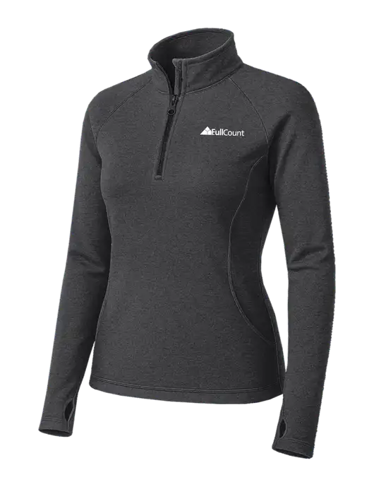 Dark Grey Heather Womens Sport Wick Stretch 1/4 Zip Pullover w/FullCount Logo