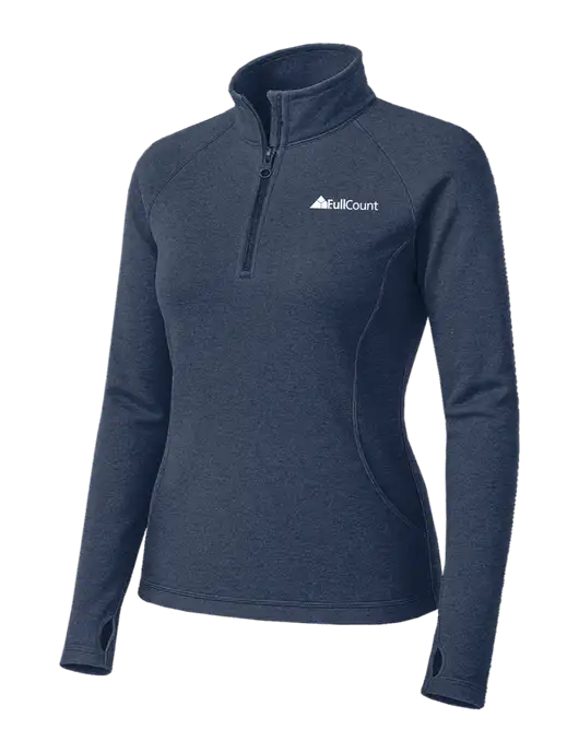 Navy Heather Womens Sport Wick Stretch 1/4 Zip Pullover w/FullCount Logo
