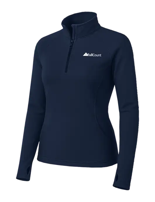 Navy Womens Sport Wick Stretch 1/4 Zip Pullover w/FullCount Logo