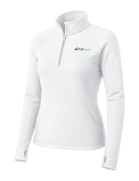 White Womens Sport Wick Stretch 1/4 Zip Pullover w/FullCount Logo