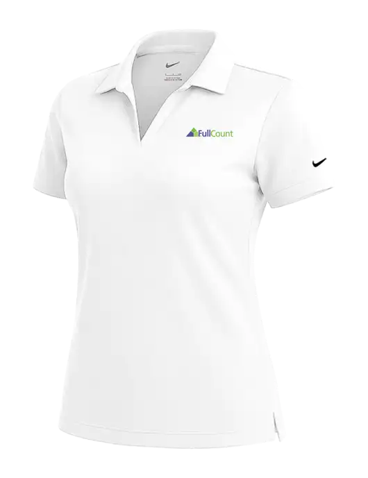 NIKE White Womens Dri-Fit Micro Pique Polo w/FullCount Logo