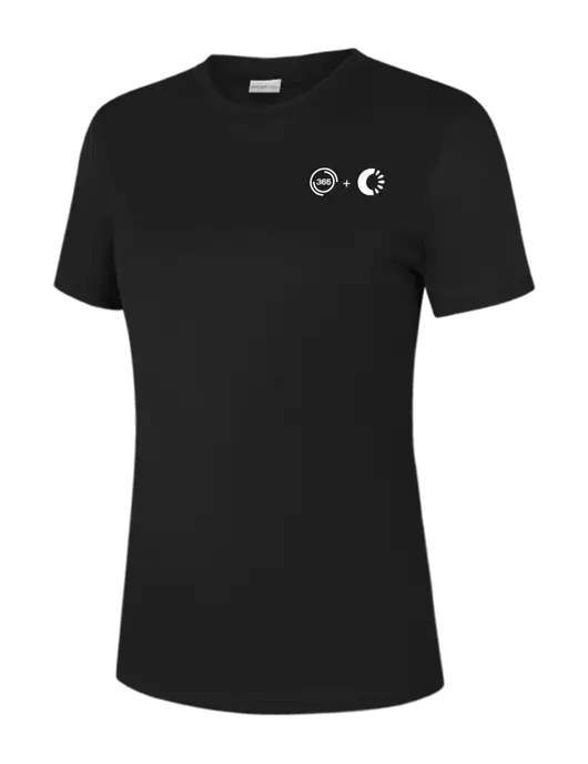 Womens Black PosiCharge Competitor Tee w/365 Cantaloupe Logo