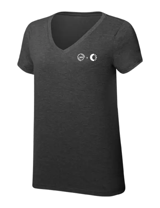 Womens Simply Soft V-Neck Black Frost 4.5oz  Poly/Combed Ring Spun Cotton T-Shirt w/365 Cantaloupe Logo