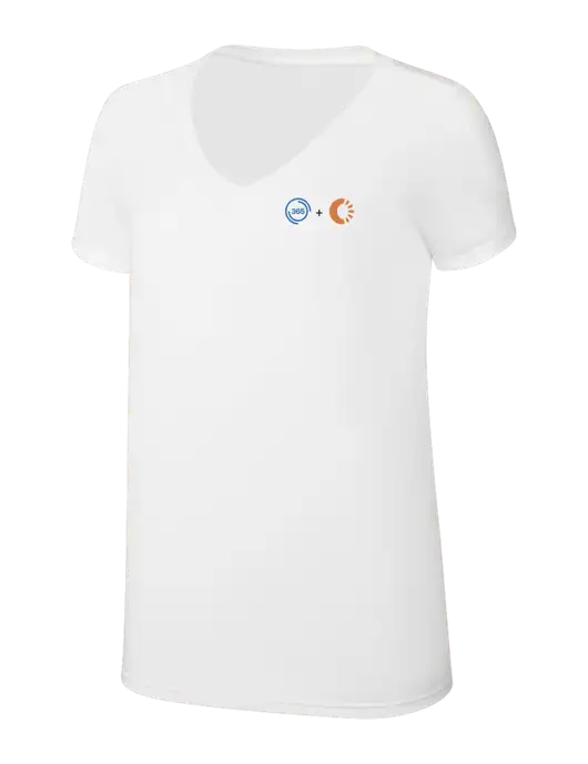 Womens Simply Soft V-Neck White 4.5oz  Poly/Combed Ring Spun Cotton T-Shirt w/365 Cantaloupe Logo