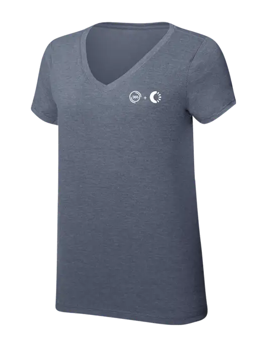 Womens Simply Soft V-Neck Navy Frost 4.5oz  Poly/Combed Ring Spun Cotton T-Shirt w/365 Cantaloupe Logo