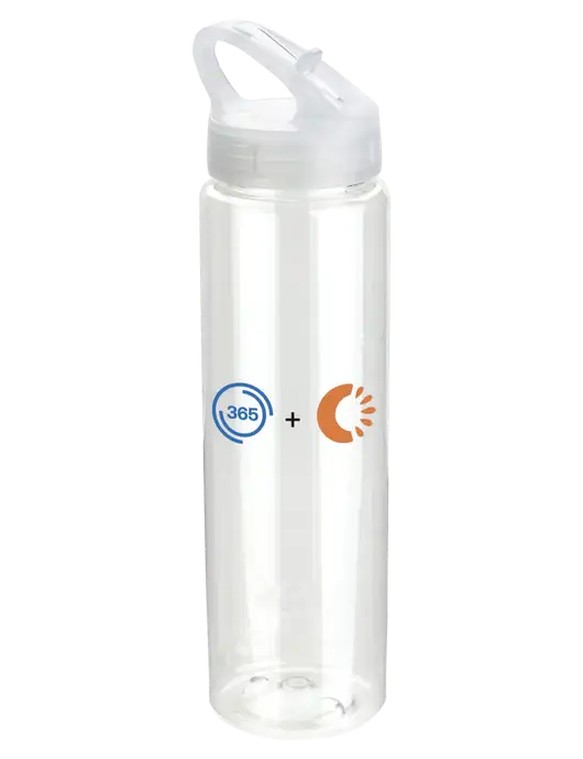 Buddy Clear 32 oz PET Bottle with Flip Lid w/365 Cantaloupe Logo