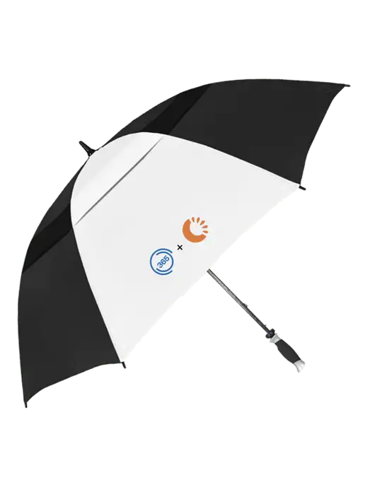 Black/White Vented Typhoon Tamer Golf Umbrella w/365 Cantaloupe Logo