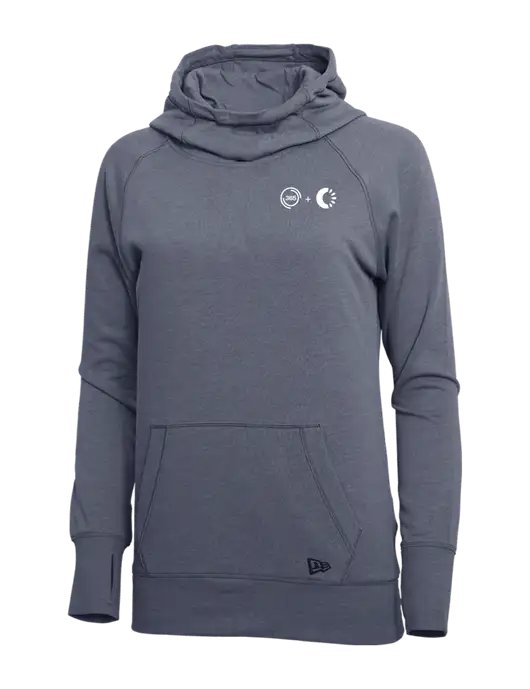 New Era True Navy Heather Womens Tri-Blend Fleece Pullover Hoodie w/365 Cantaloupe Logo