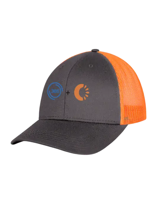 Neon Orange/Charcoal Mesh Trucker Cap Snap Back w/365 Cantaloupe Logo