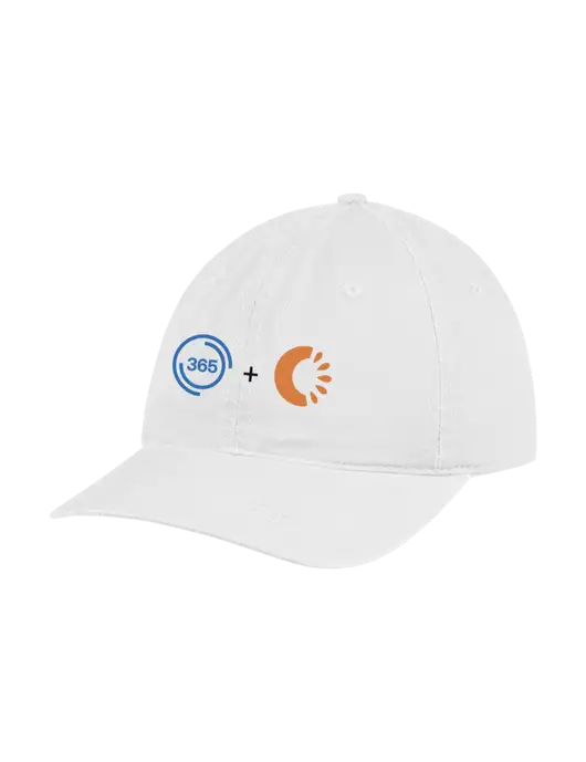 Garment Washed Unstructured Twill White Cap w/365 Cantaloupe Logo