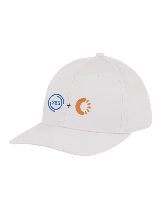 Premium Modern Structured Twill White Snapback Cap w/365 Cantaloupe Logo