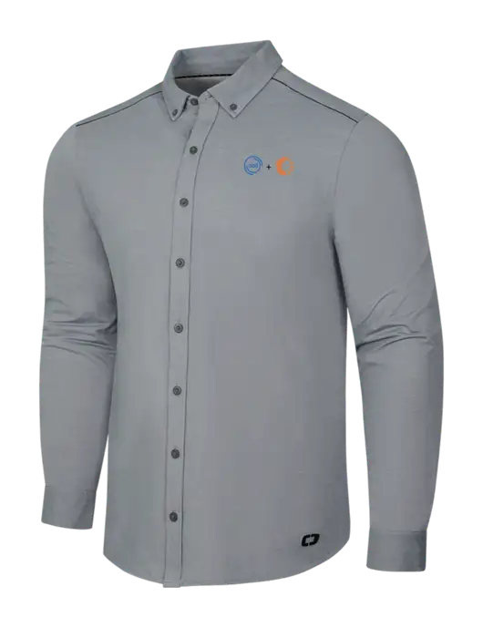OGIO Medium Grey Heather Modern Code Stretch Button-Up Shirt w/365 Cantaloupe Logo